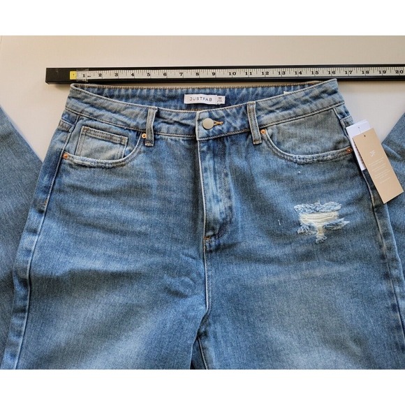 Womens High Waist Tapered Jeans Destructed Diana Wash Size 32 Just Fab - Picture 5 of 8